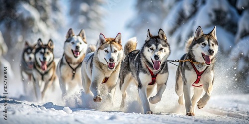 Sled dog race on snow in winter, sled dogs, snow, race, competition, winter sport, team, cold, adventure, musher photo