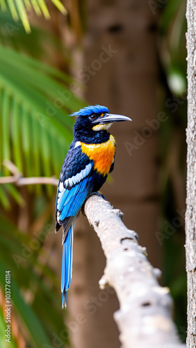 vibrant blue bird perched on a branch