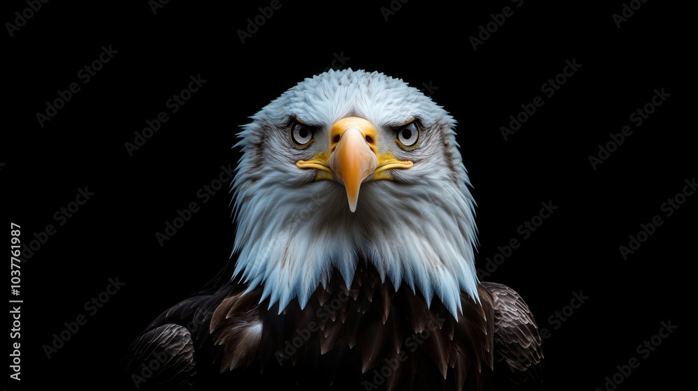 A majestic eagle gazing fiercely with a dark background. A majestic eagle gazing fiercely with a dark background.