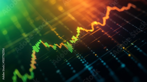 a professional stock chart with a green line spiking