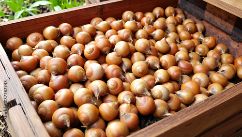 Many snails in box at the farm photo