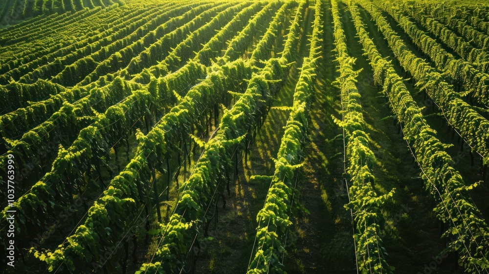 Fototapeta premium Vineyard Rows in the Sunlight