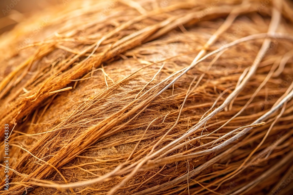 Macro shot of fibers on a coconut tree Macro shot of fibers on a coconut tree