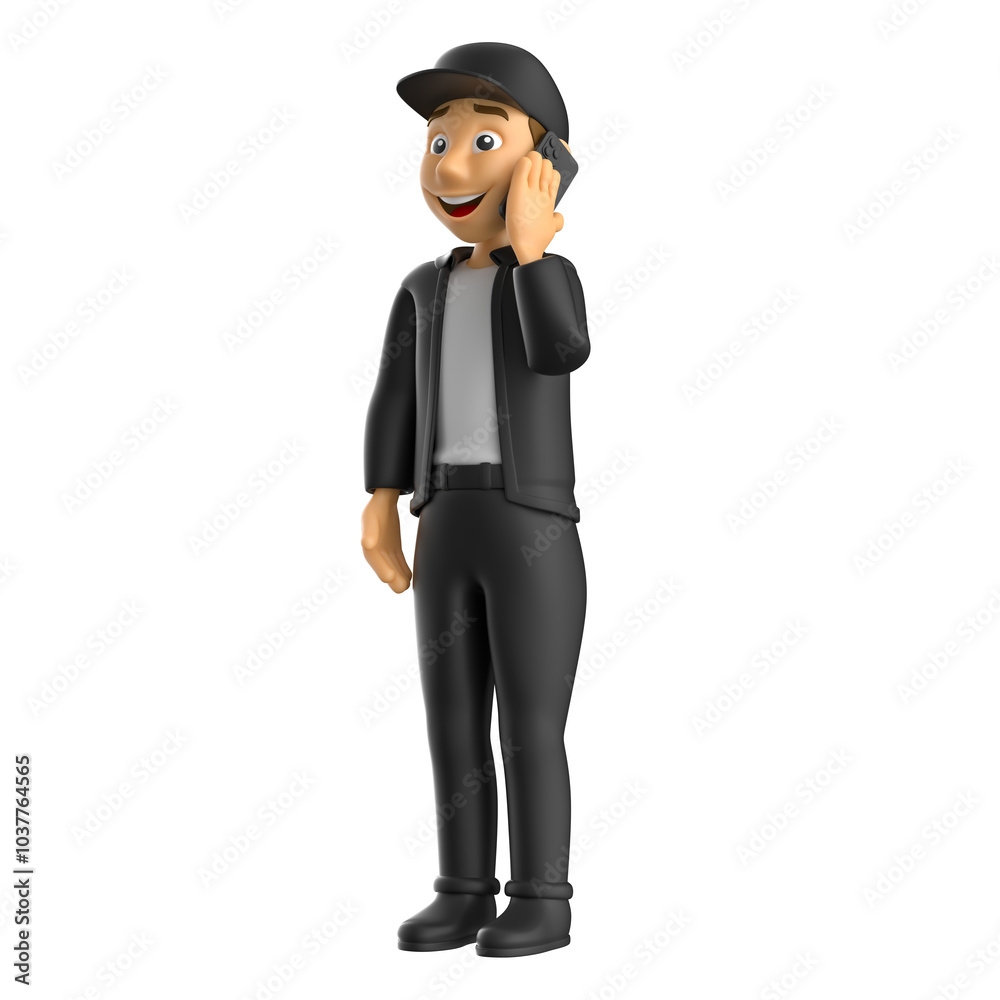Delivery Person Talking on Smartphone in 3D Render with transparent background Delivery Person Talking on Smartphone in 3D Render with transparent background