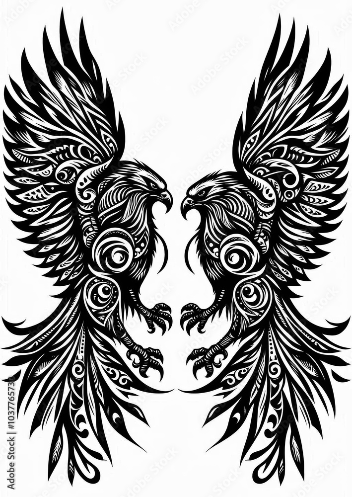 Obraz premium TRIBAL TATOO トライバル タトゥ 刺青 和柄 鷹 hawk 