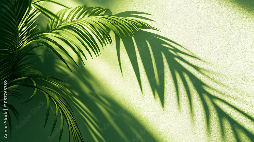 palm tree leaves, the shadow of palm tree leaves, green leaves background palm tree leaves, the shadow of palm tree leaves, green leaves background