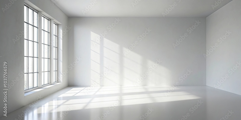 Macro white studio background with shadows and light from window