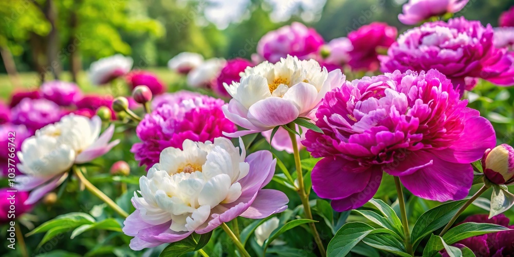 Magenta peony flowers in a botanical garden Magenta peony flowers in a botanical garden