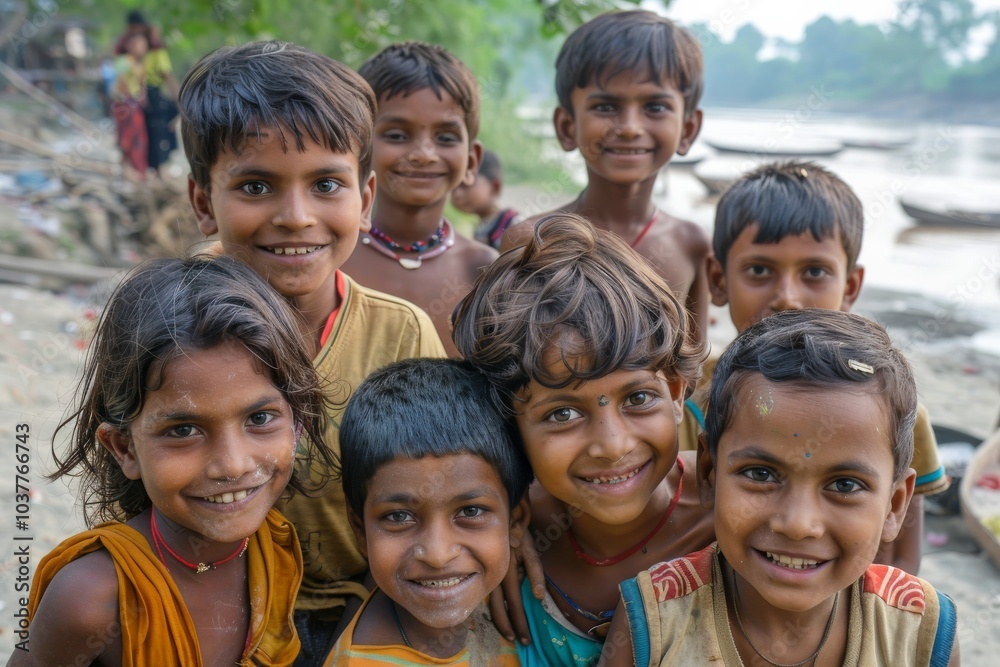 Portrait of a group of smiling indian kids. Portrait of a group of smiling indian kids.