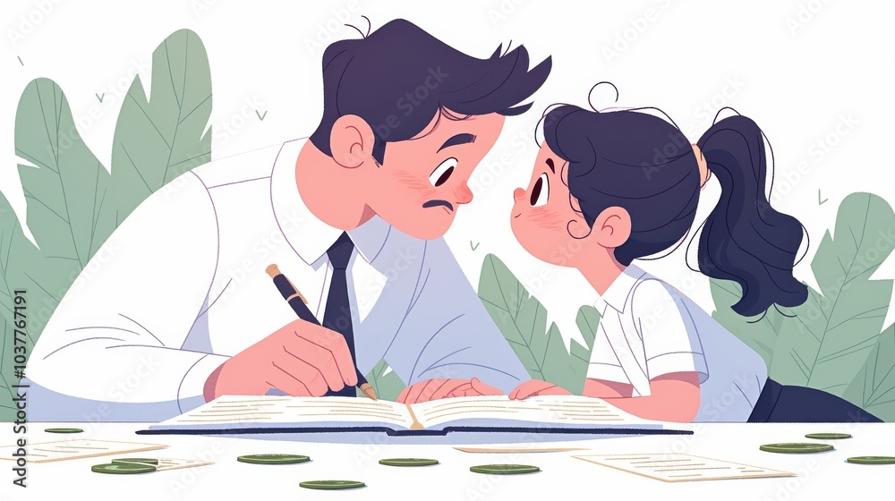 Father and Daughter Sharing a Learning Moment in Nature's Calm Father and Daughter Sharing a Learning Moment in Nature's Calm