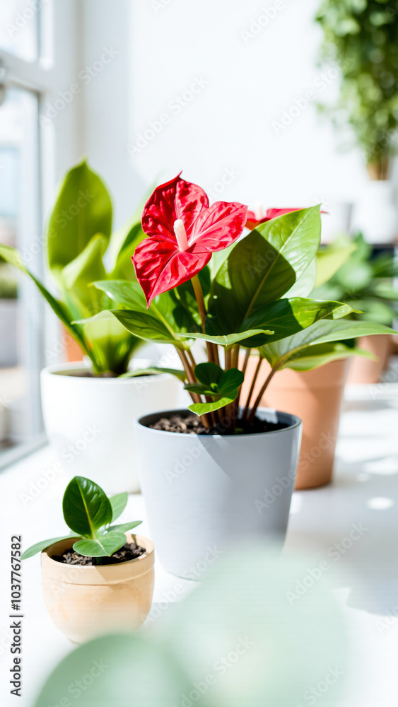 Fototapeta premium red flower blooms on a windowsill