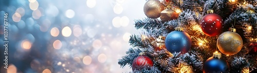 A Close-Up of a Christmas Tree Decorated with Ornaments and Lights