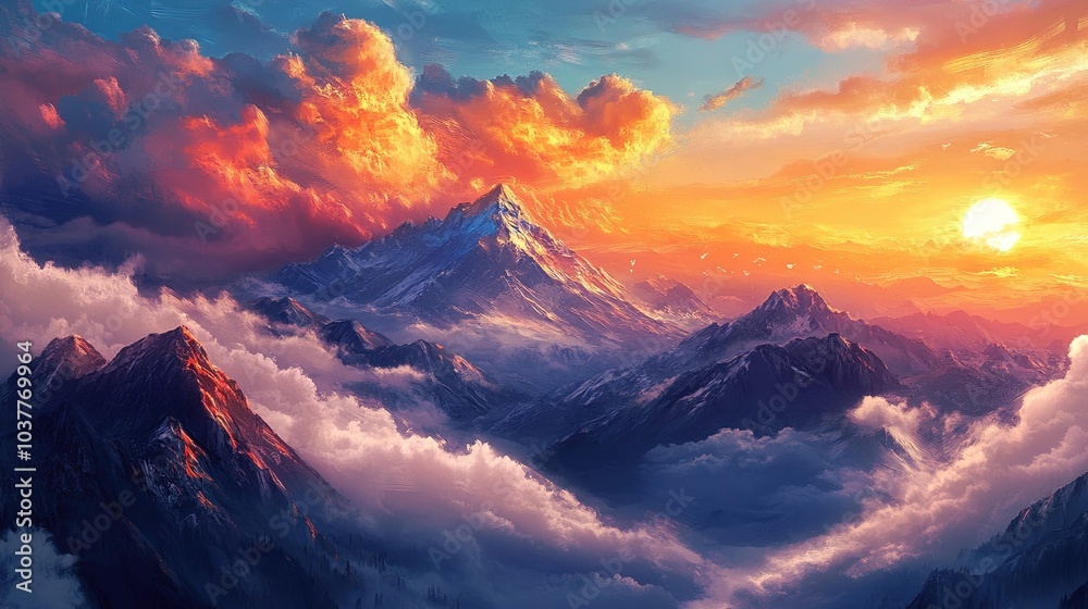 Majestic Mountain Sunset: A Breathtaking View Majestic Mountain Sunset: A Breathtaking View