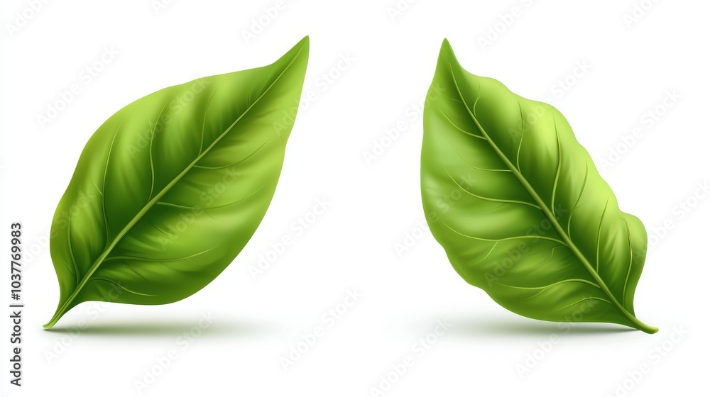Obraz premium A pair of vibrant green leaves showcasing rich textures and natural beauty, perfect for nature-themed designs and backgrounds.
