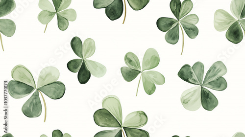 Watercolor Shamrock Seamless Pattern, St. Patrick's Day Background