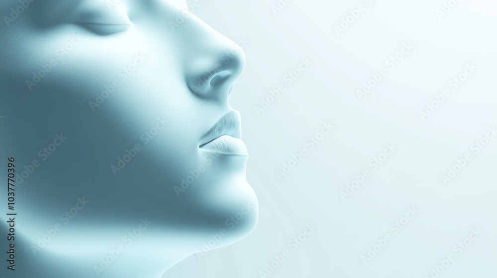 A serene close-up of a stylized face with soft features, capturing tranquility and modern beauty in a minimalist style. A serene close-up of a stylized face with soft features, capturing tranquility and modern beauty in a minimalist style.