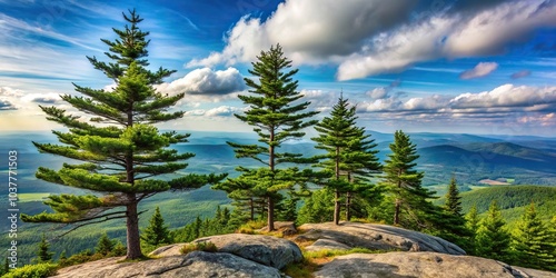 Majestic evergreen trees on Mount Ascutney photo