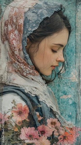 Vintage Portrait of a Woman with Flowers