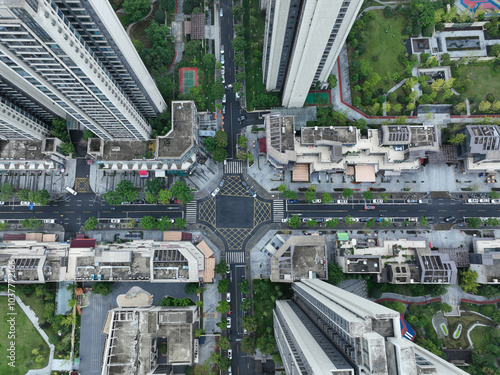 Aerial view of Tianfu New Area landscape in Chengdu city, China photo