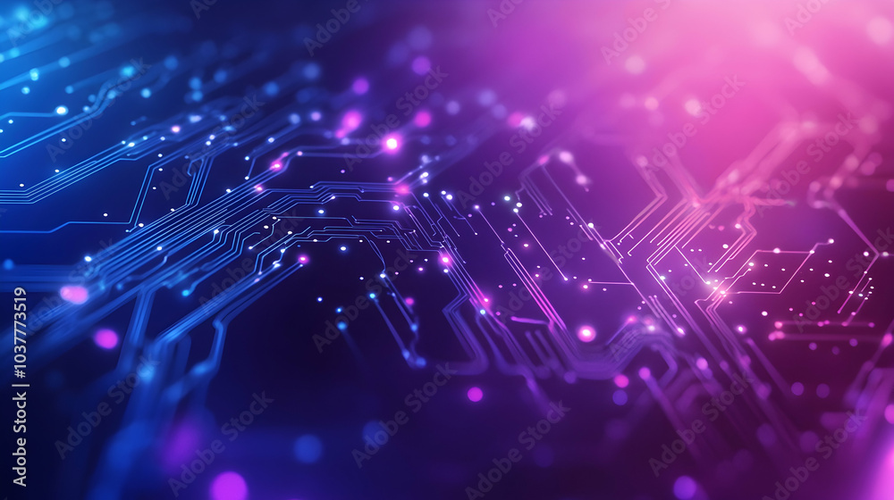 Blue and purple technology background with intertwining circuits, merging design and innovation - Blue and purple technology background with intertwining circuits, merging design and innovation -