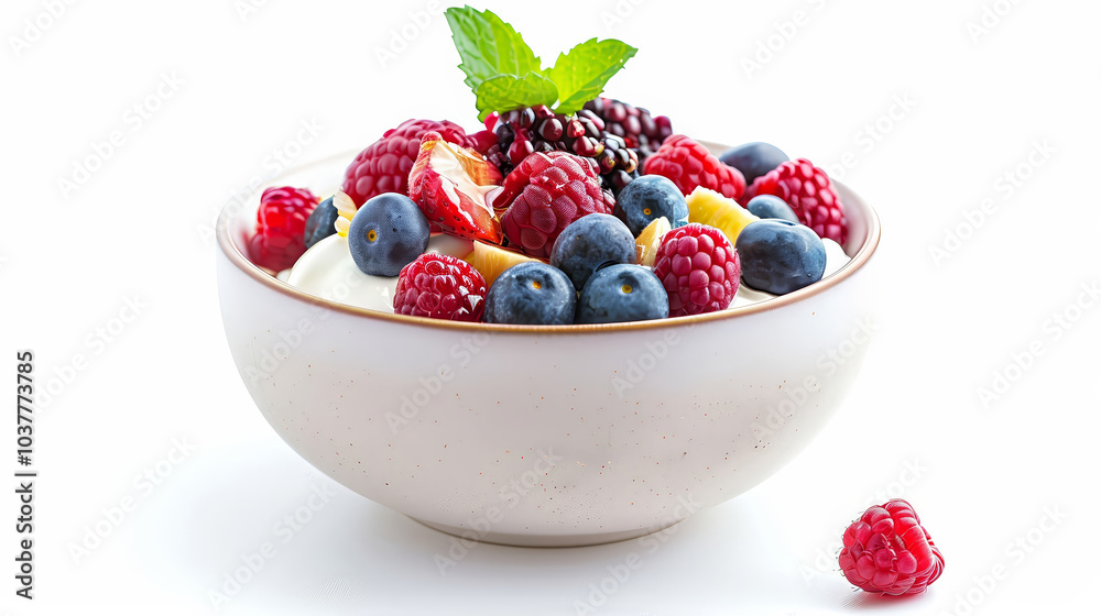 Bowl of Fresh Berries with Yogurt   Healthy Breakfast or Dessert