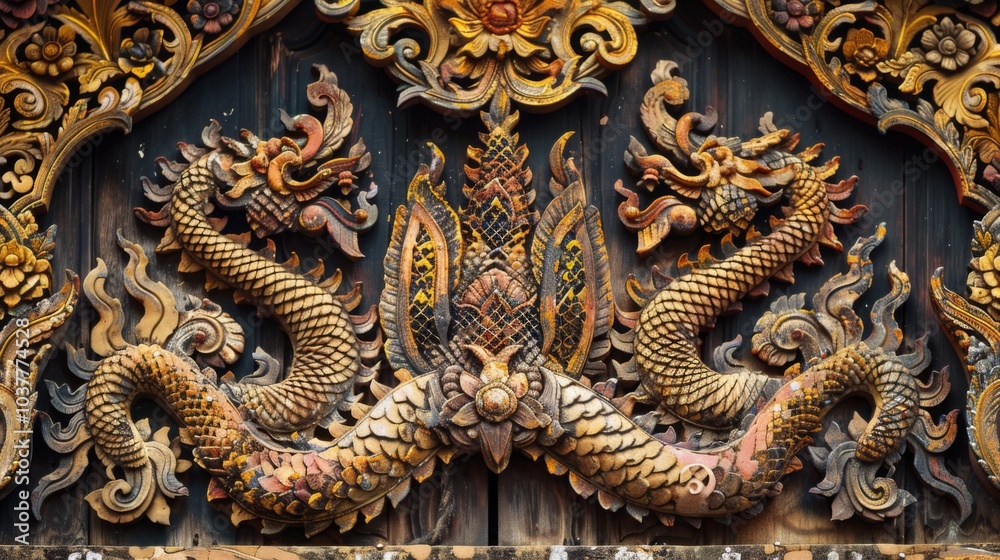 Fototapeta premium Intricate Thai Pattern with Detailed Craftsmanship