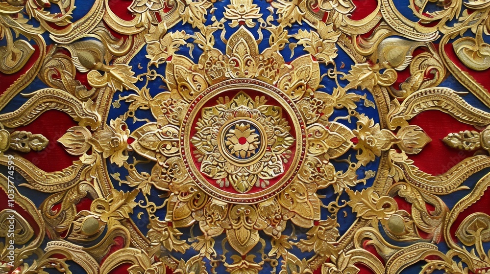 Obraz premium Intricate Thai Pattern with Rich Colors and Details