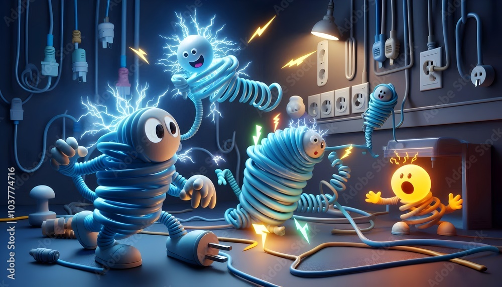 3d rendered wire cartoon characters defend themselves from mischievous ...