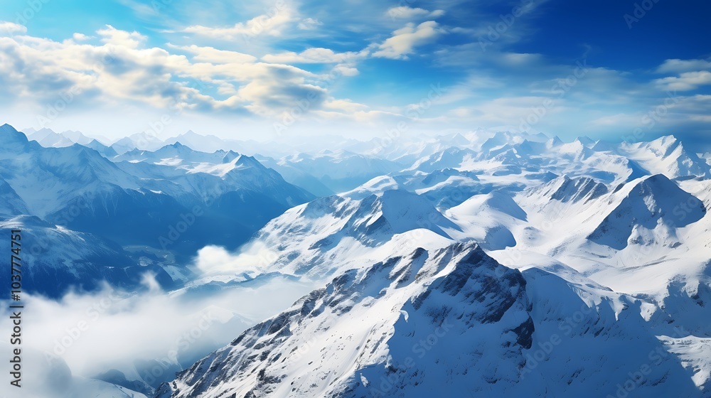 Snowy Mountain Peaks Under Blue Sky and Clouds Snowy Mountain Peaks Under Blue Sky and Clouds