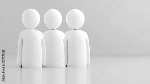 Three minimalist figures standing in a line, showcasing simplicity and unity in design. Ideal for modern illustrations.