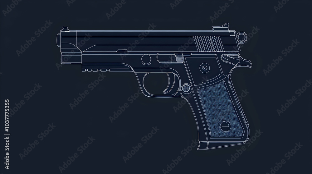 Outline Icon of a Sleek Pistol Gun in Format - Outline Icon of a Sleek Pistol Gun in Format -