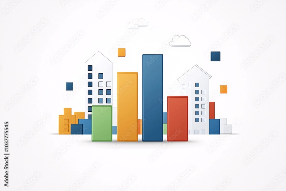 Colorful Cityscape with Graphical Elements and Shapes Colorful Cityscape with Graphical Elements and Shapes