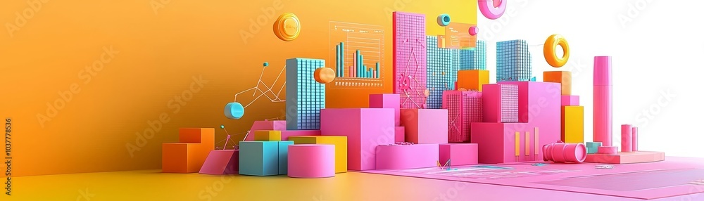 Naklejka premium Vibrant 3d cityscape visualization exploring data-driven insights through colorful geometry and modern design