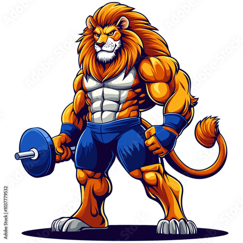 Stylish Gym Lion  Mascot Illustration Isolated on Transparent Background photo