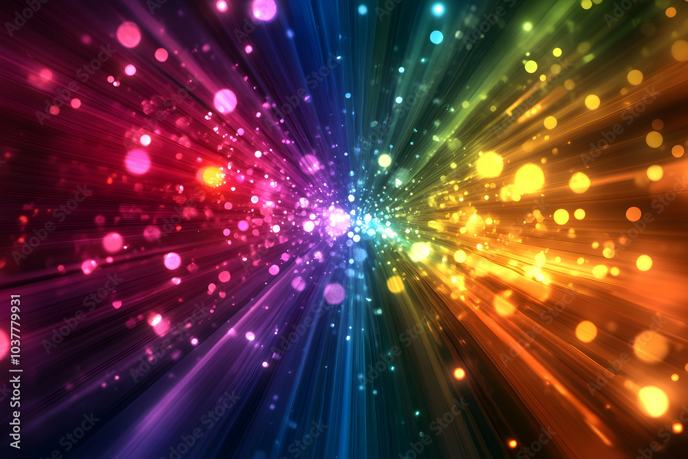 Abstract 3D cartoon illustration of colorful light rays creating a caustic effect in a unique environment Abstract 3D cartoon illustration of colorful light rays creating a caustic effect in a unique environment
