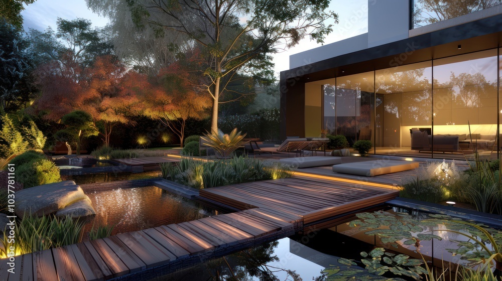 Obraz premium Modern Backyard Oasis with Water Features