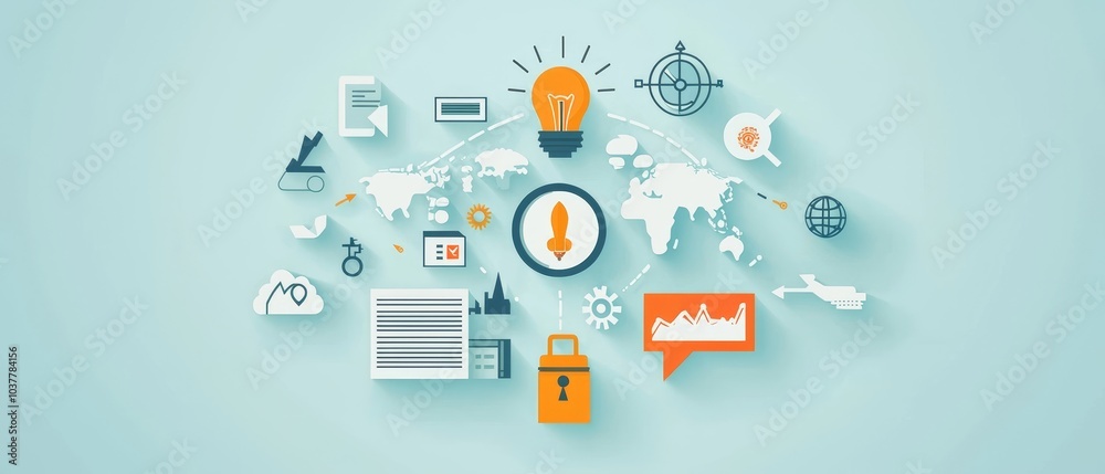 Exploring the intersection of innovation and global connections through visual symbols and ideas