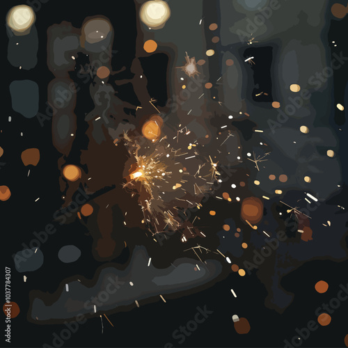 A composite image of fireworks being let off, Bokeh effect, Guy Fawkes Night, Christmas, New year 