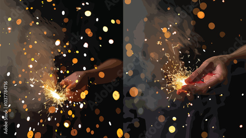 A composite image of fireworks being let off, Bokeh effect, Guy Fawkes Night, Christmas, New year 