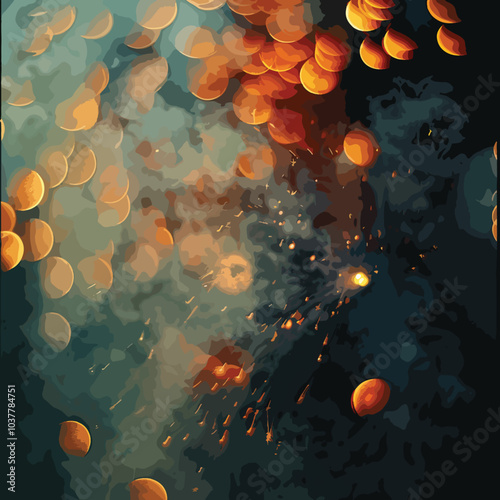 A composite image of fireworks being let off, Bokeh effect, Guy Fawkes Night, Christmas, New year 