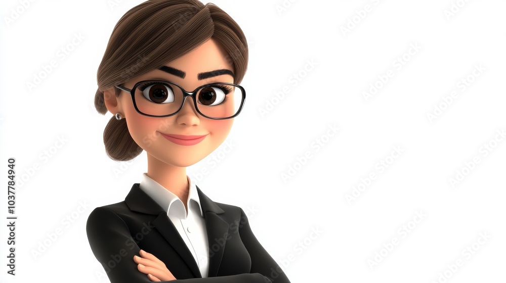 A woman in a business suit with glasses and a smile A woman in a business suit with glasses and a smile