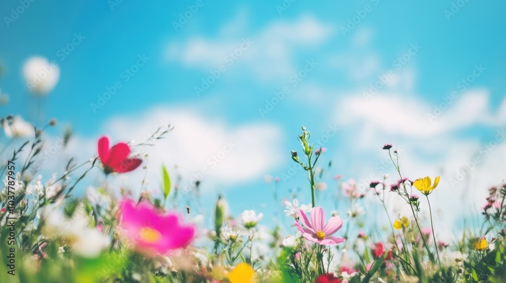 Obraz premium Peaceful Meadow with Blooming Wildflowers in Spring