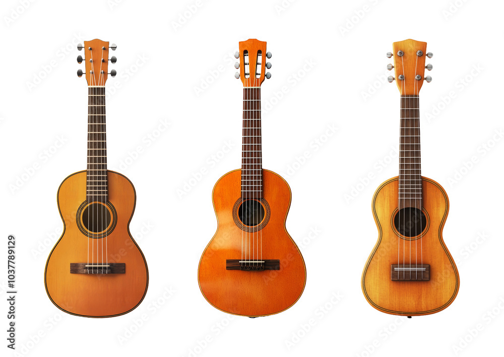 Obraz premium Isolated Acoustic Guitars on Transparent Background