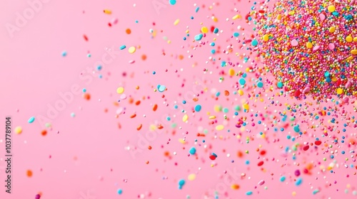 Colorful Sprinkles Exploding on Pink Background