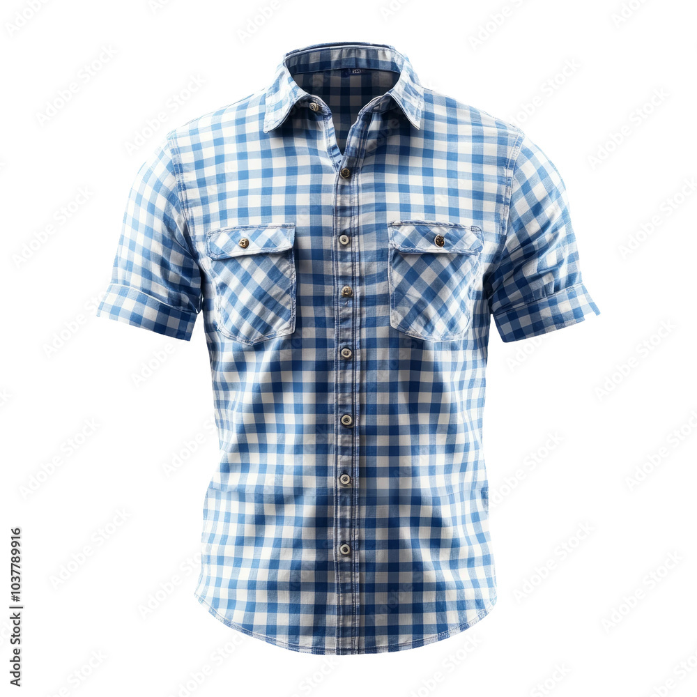 Isolated Blue Checkered Shirt on Transparent Background Isolated Blue Checkered Shirt on Transparent Background