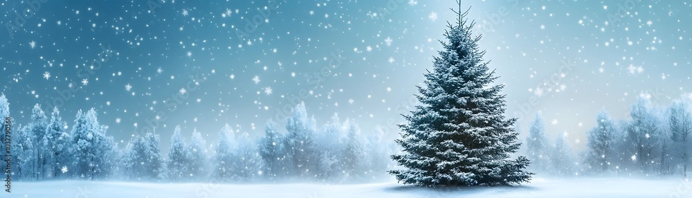 A Single Evergreen Tree in a Snowy Forest A Single Evergreen Tree in a Snowy Forest