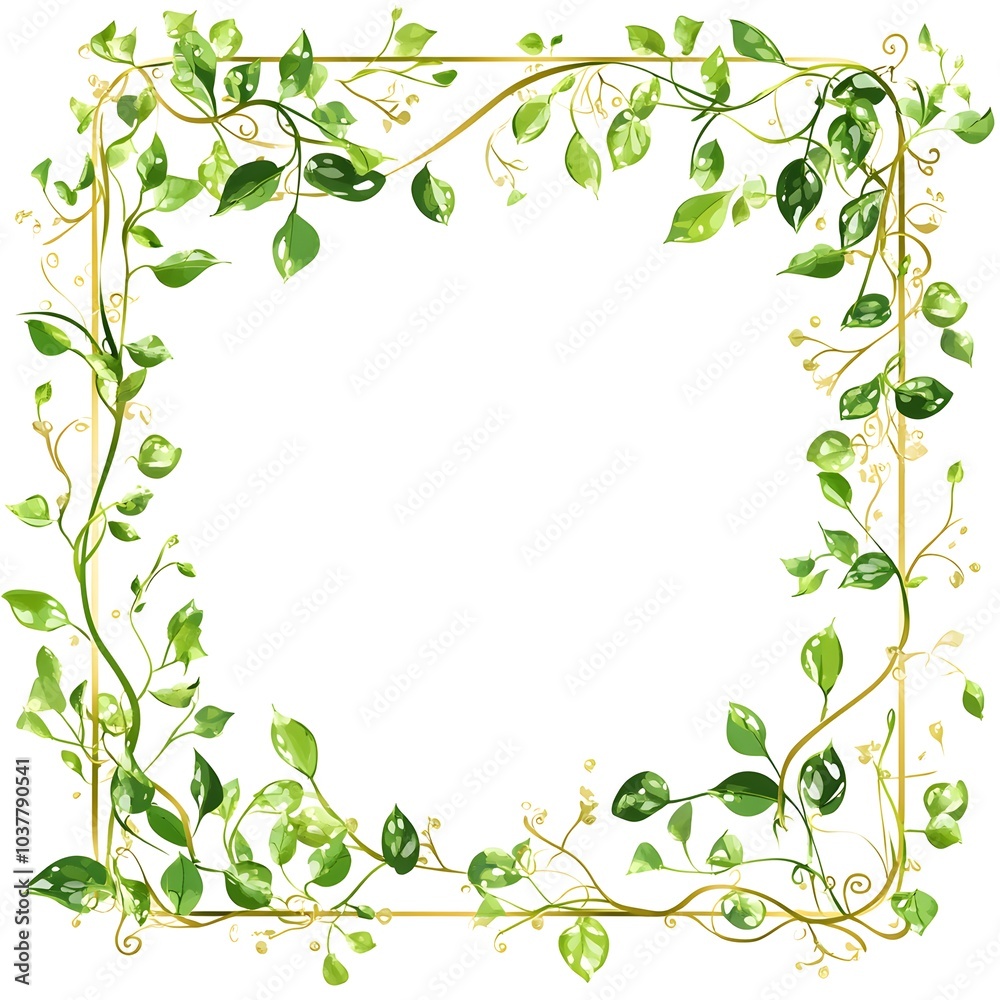 Golden Vine Border Frame with Green Leaves for Wedding Invitation Design Golden Vine Border Frame with Green Leaves for Wedding Invitation Design