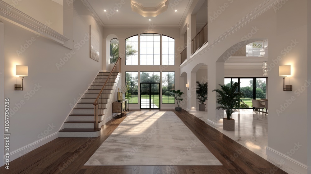 Grand Entrance: 3D Render of Hall with Staircase Grand Entrance: 3D Render of Hall with Staircase