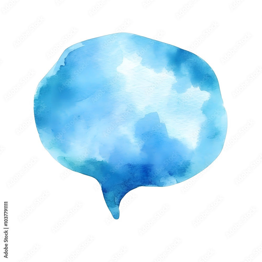 Watercolor Blue Speech Bubble  Hand Painted  Text Box  Design Element