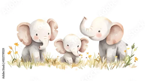 Obraz Cute Watercolor Elephant Family Illustration   Nursery Decor  Kids Art Print  Animal Illus